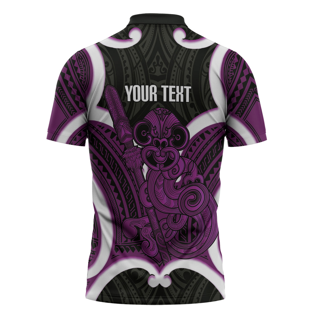 Waiporoporo Aotearoa Atua Tumatauenga Personalised Zipper Polo Shirt Maori God Of War Tiki With Taiaha