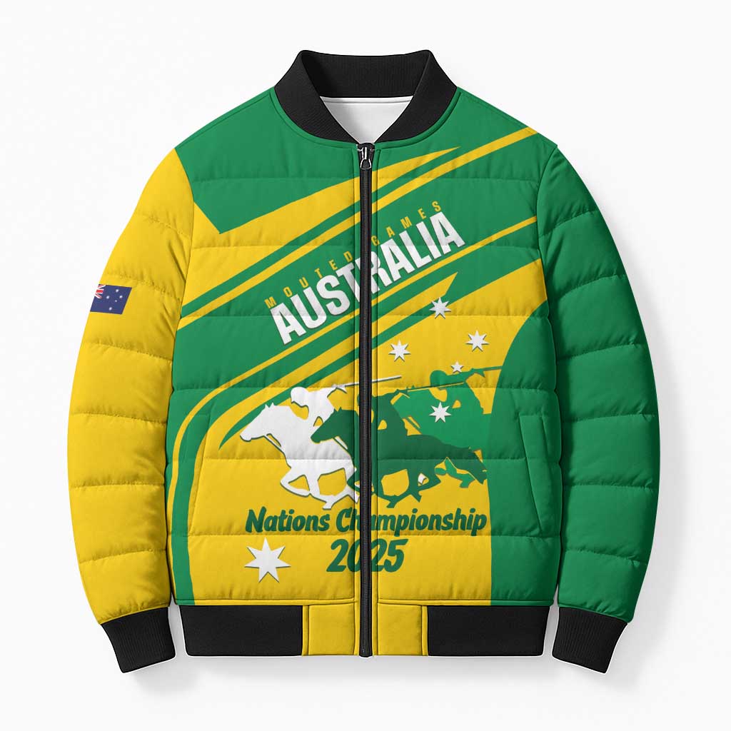 Personalised Mounted Games Australia Bomber Puffer Jacket Nations 2025 Championship National Color - Aussie Hoodie