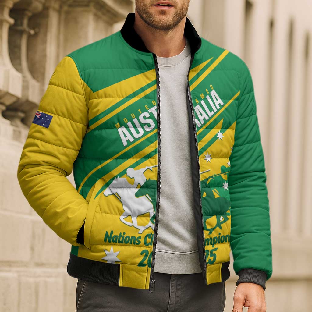 Personalised Mounted Games Australia Bomber Puffer Jacket Nations 2025 Championship National Color - Aussie Hoodie