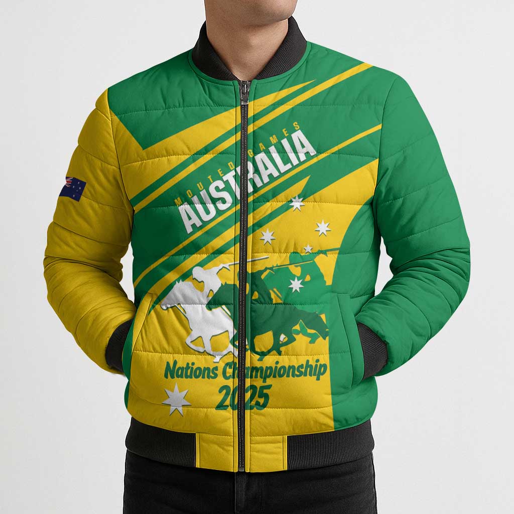 Personalised Mounted Games Australia Bomber Puffer Jacket Nations 2025 Championship National Color - Aussie Hoodie