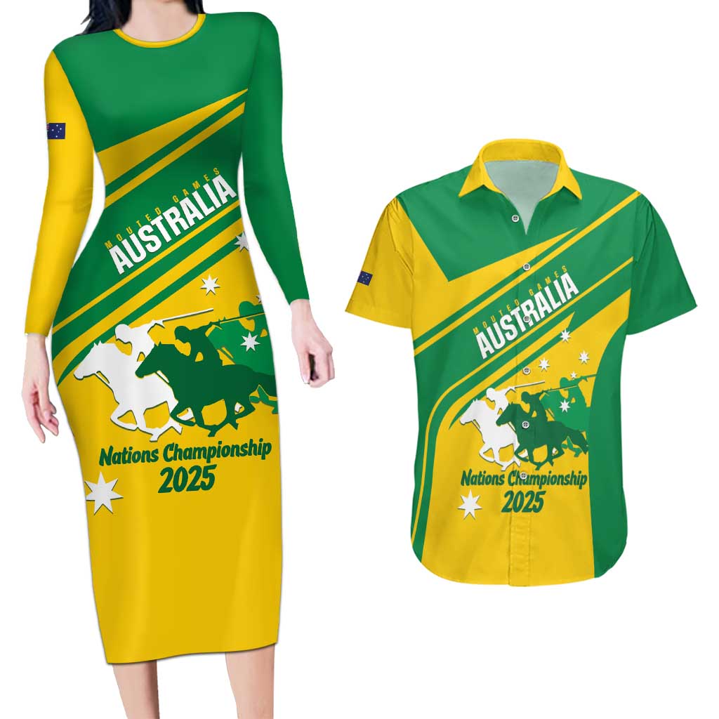 Personalised Mounted Games Australia Couples Matching Long Sleeve Bodycon Dress and Hawaiian Shirt Nations 2025 Championship National Color - Aussie Hoodie
