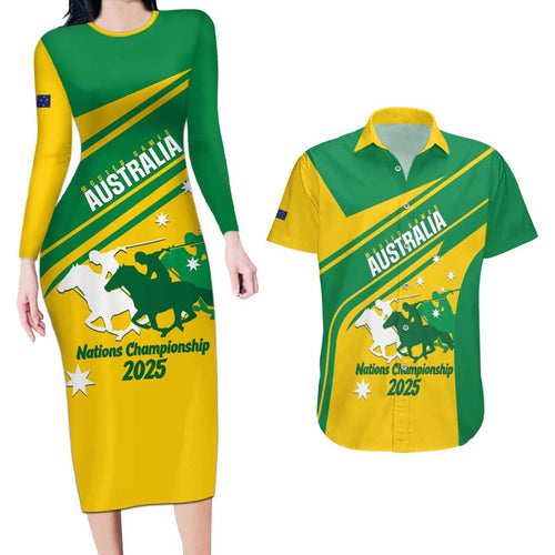 Personalised Mounted Games Australia Couples Matching Long Sleeve Bodycon Dress and Hawaiian Shirt Nations 2025 Championship National Color - Aussie Hoodie