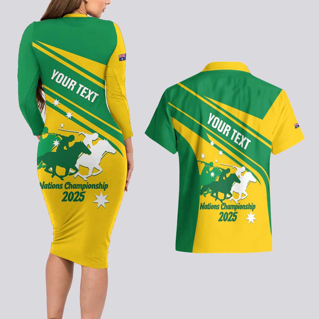 Personalised Mounted Games Australia Couples Matching Long Sleeve Bodycon Dress and Hawaiian Shirt Nations 2025 Championship National Color - Aussie Hoodie
