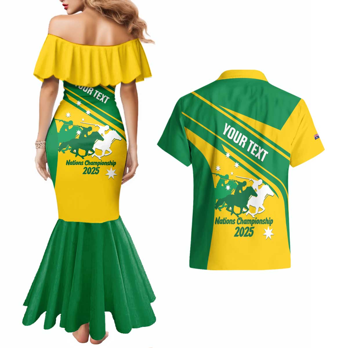Personalised Mounted Games Australia Couples Matching Mermaid Dress and Hawaiian Shirt Nations 2025 Championship National Color - Aussie Hoodie
