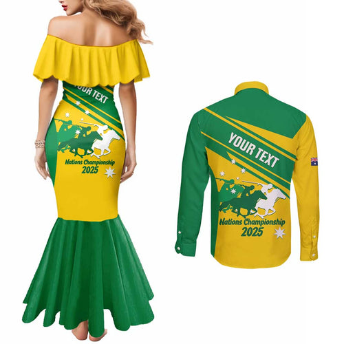 Personalised Mounted Games Australia Couples Matching Mermaid Dress and Long Sleeve Button Shirt Nations 2025 Championship National Color - Aussie Hoodie