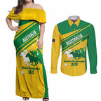 Personalised Mounted Games Australia Couples Matching Off Shoulder Maxi Dress and Long Sleeve Button Shirt Nations 2025 Championship National Color - Aussie Hoodie