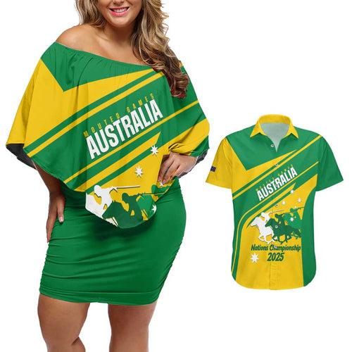 Personalised Mounted Games Australia Couples Matching Off Shoulder Short Dress and Hawaiian Shirt Nations 2025 Championship National Color - Aussie Hoodie