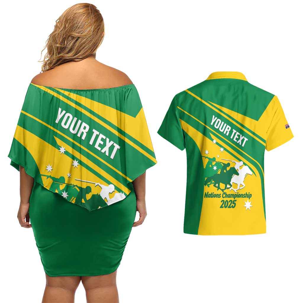Personalised Mounted Games Australia Couples Matching Off Shoulder Short Dress and Hawaiian Shirt Nations 2025 Championship National Color - Aussie Hoodie