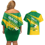 Personalised Mounted Games Australia Couples Matching Off Shoulder Short Dress and Hawaiian Shirt Nations 2025 Championship National Color - Aussie Hoodie