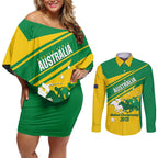 Personalised Mounted Games Australia Couples Matching Off Shoulder Short Dress and Long Sleeve Button Shirt Nations 2025 Championship National Color - Aussie Hoodie