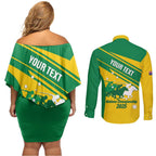 Personalised Mounted Games Australia Couples Matching Off Shoulder Short Dress and Long Sleeve Button Shirt Nations 2025 Championship National Color - Aussie Hoodie