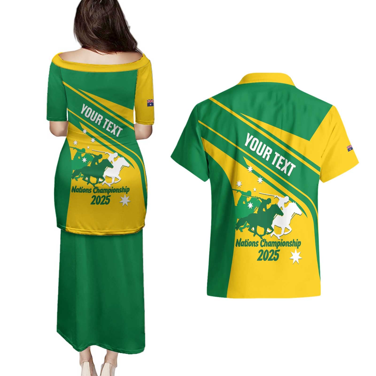 Personalised Mounted Games Australia Couples Matching Puletasi and Hawaiian Shirt Nations 2025 Championship National Color - Aussie Hoodie