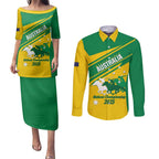 Personalised Mounted Games Australia Couples Matching Puletasi and Long Sleeve Button Shirt Nations 2025 Championship National Color - Aussie Hoodie