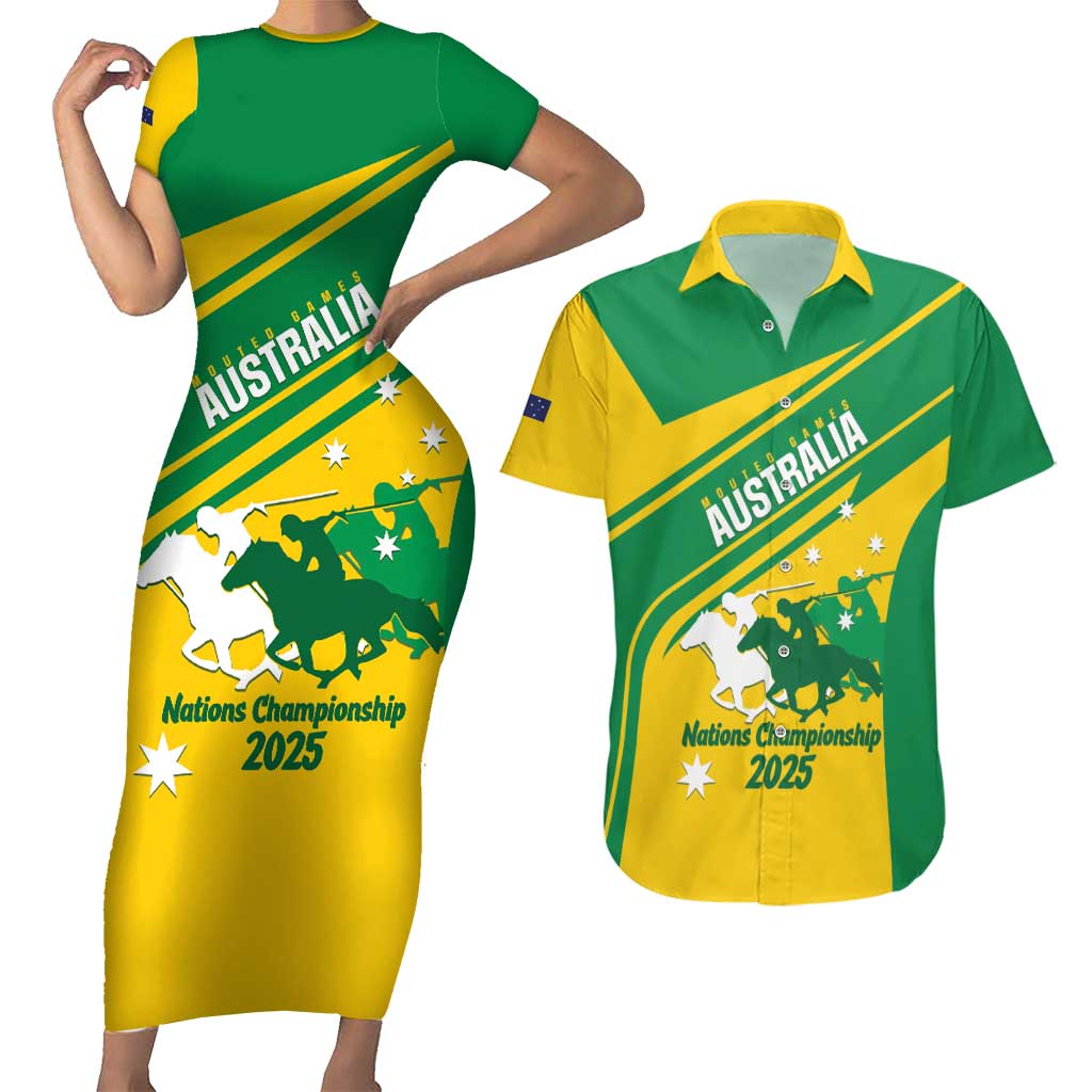 Personalised Mounted Games Australia Couples Matching Short Sleeve Bodycon Dress and Hawaiian Shirt Nations 2025 Championship National Color - Aussie Hoodie