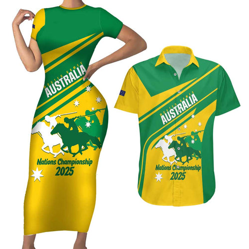 Personalised Mounted Games Australia Couples Matching Short Sleeve Bodycon Dress and Hawaiian Shirt Nations 2025 Championship National Color - Aussie Hoodie
