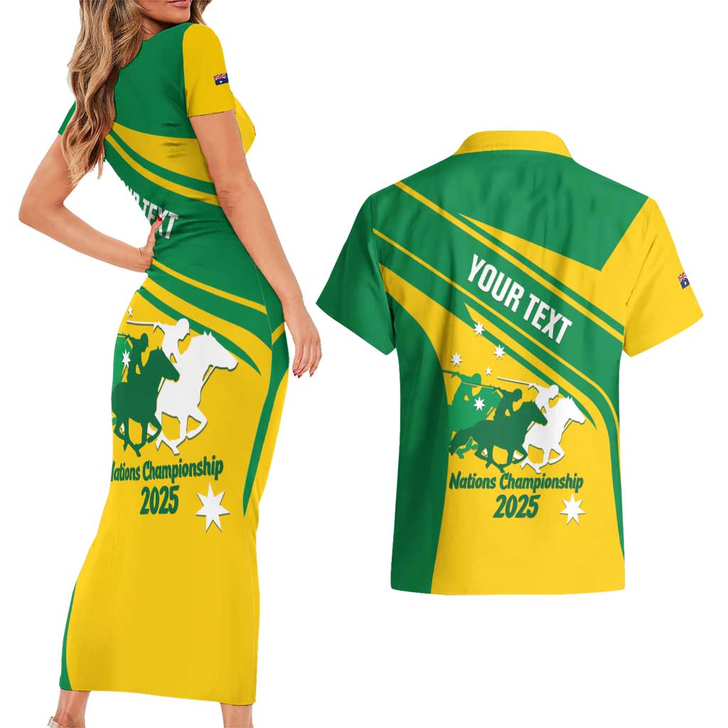 Personalised Mounted Games Australia Couples Matching Short Sleeve Bodycon Dress and Hawaiian Shirt Nations 2025 Championship National Color - Aussie Hoodie