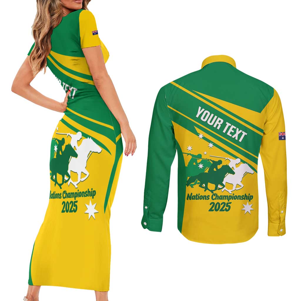 Personalised Mounted Games Australia Couples Matching Short Sleeve Bodycon Dress and Long Sleeve Button Shirt Nations 2025 Championship National Color - Aussie Hoodie