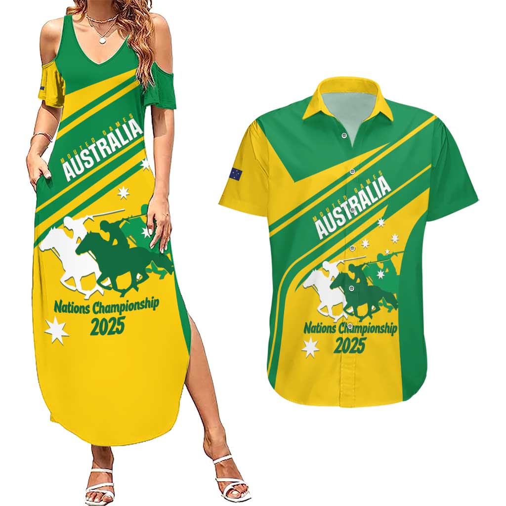 Personalised Mounted Games Australia Couples Matching Summer Maxi Dress and Hawaiian Shirt Nations 2025 Championship National Color - Aussie Hoodie
