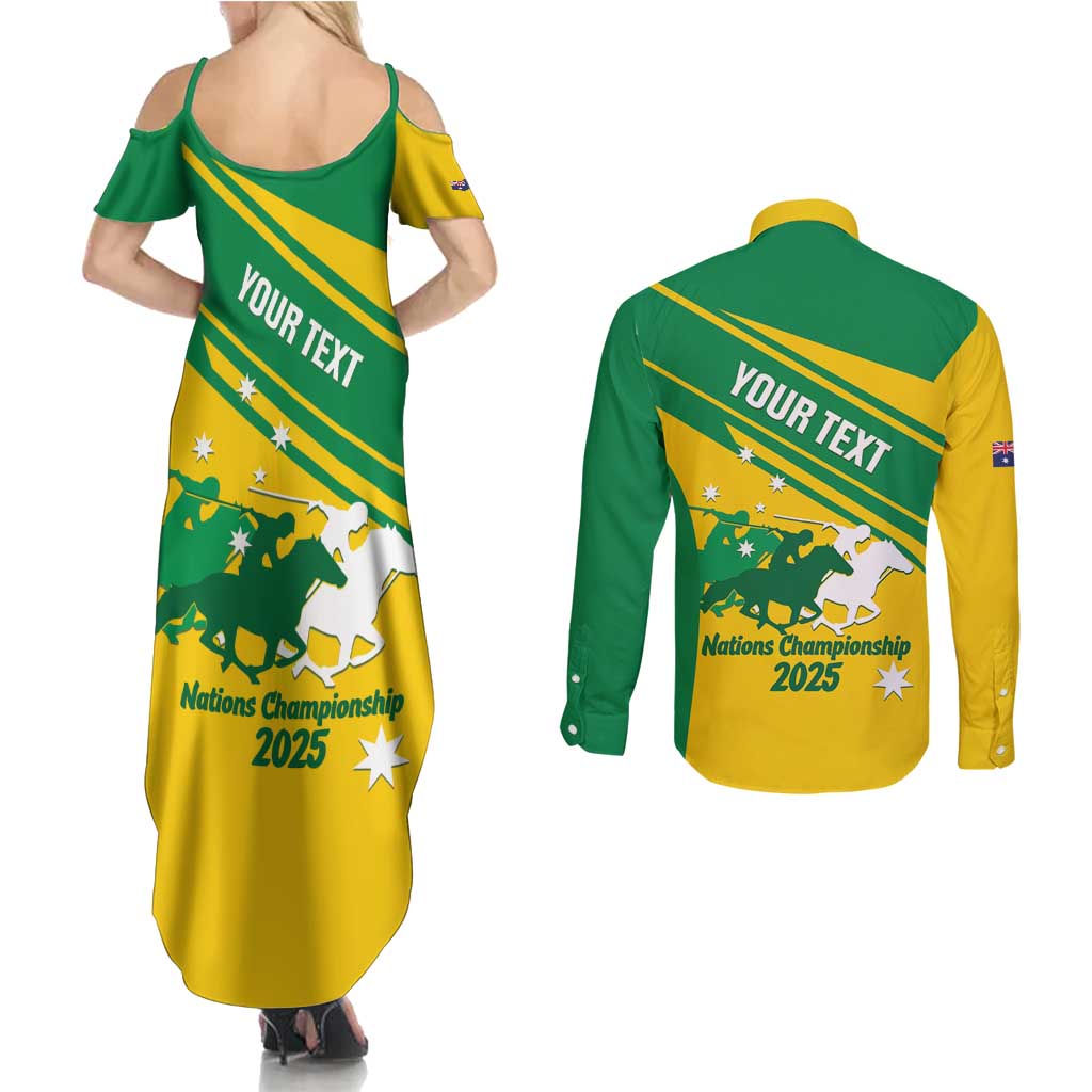 Personalised Mounted Games Australia Couples Matching Summer Maxi Dress and Long Sleeve Button Shirt Nations 2025 Championship National Color - Aussie Hoodie
