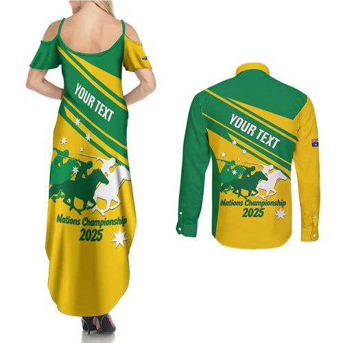 Personalised Mounted Games Australia Couples Matching Summer Maxi Dress and Long Sleeve Button Shirt Nations 2025 Championship National Color - Aussie Hoodie