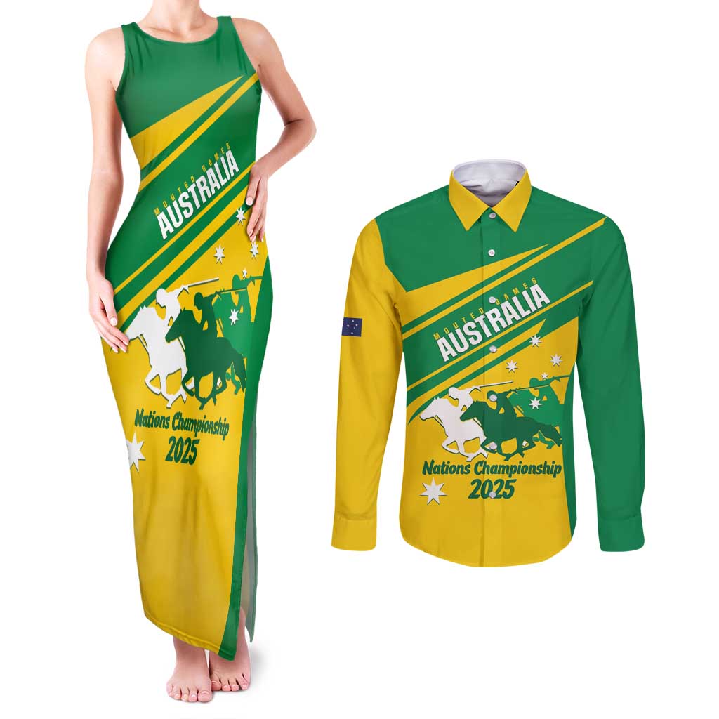 Personalised Mounted Games Australia Couples Matching Tank Maxi Dress and Long Sleeve Button Shirt Nations 2025 Championship National Color - Aussie Hoodie