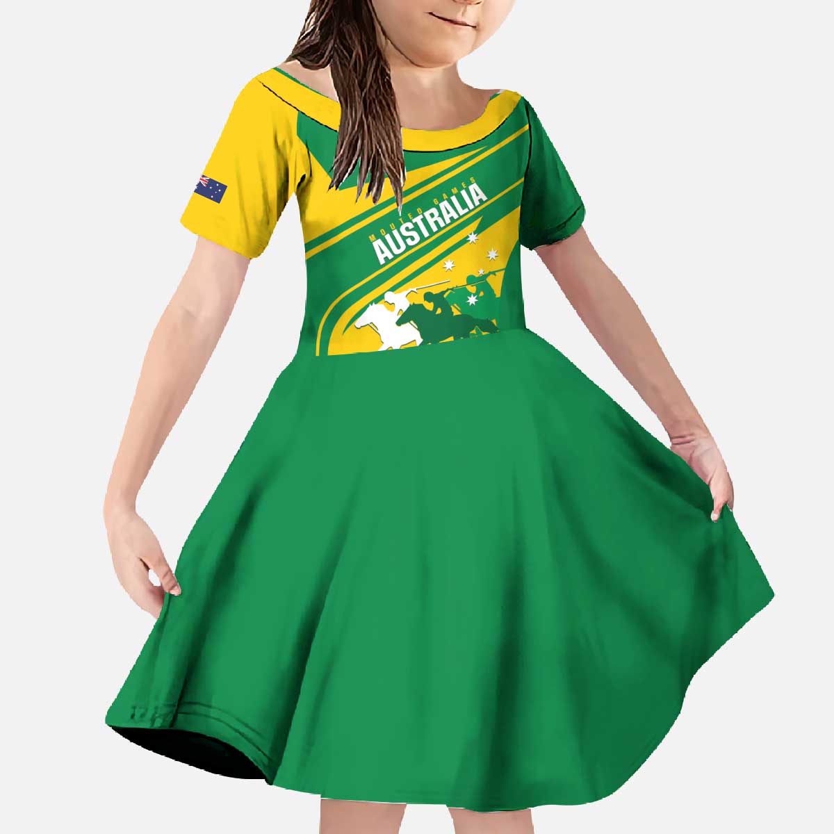 Personalised Mounted Games Australia Family Matching Off The Shoulder Long Sleeve Dress and Hawaiian Shirt Nations 2025 Championship National Color - Aussie Hoodie