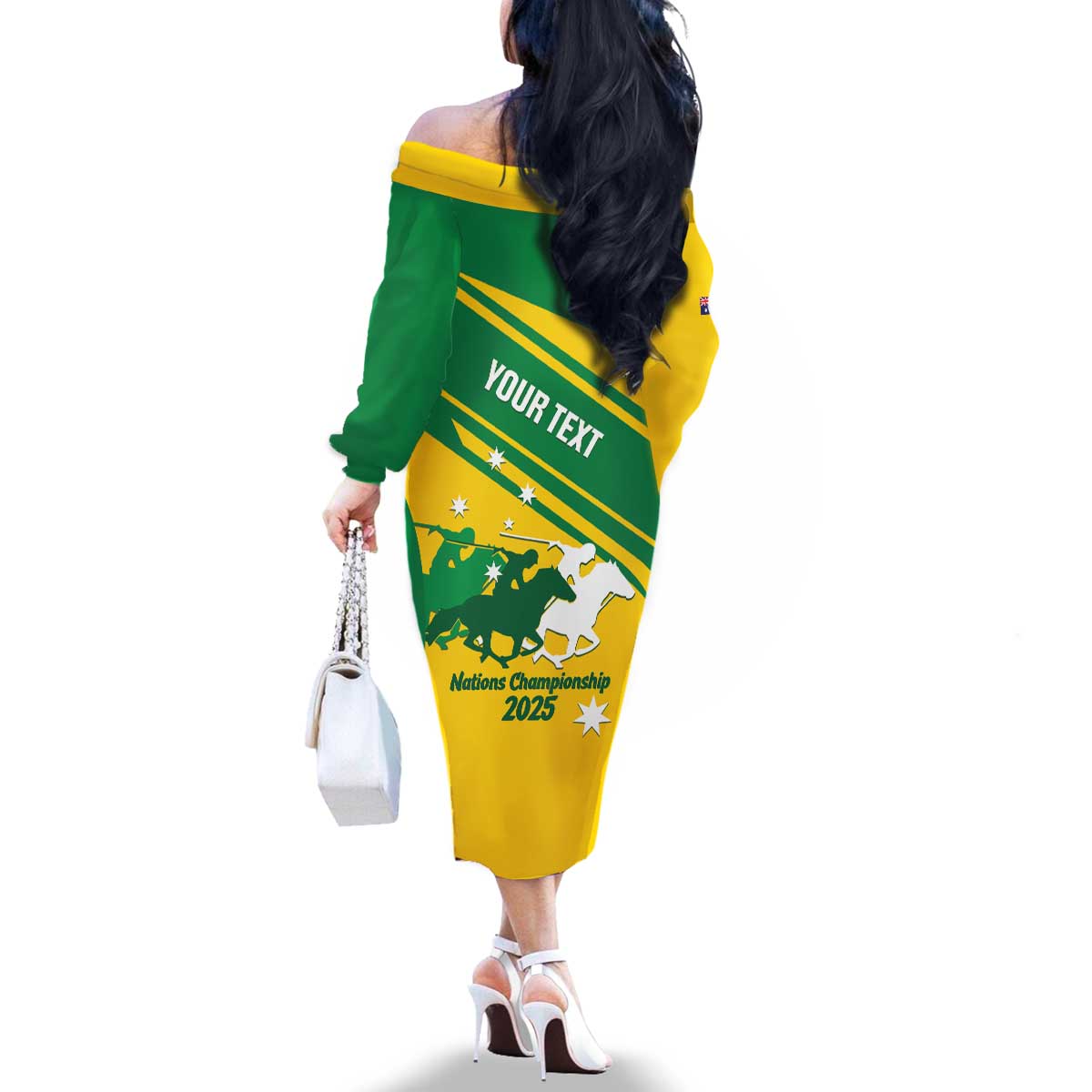 Personalised Mounted Games Australia Family Matching Off The Shoulder Long Sleeve Dress and Hawaiian Shirt Nations 2025 Championship National Color - Aussie Hoodie