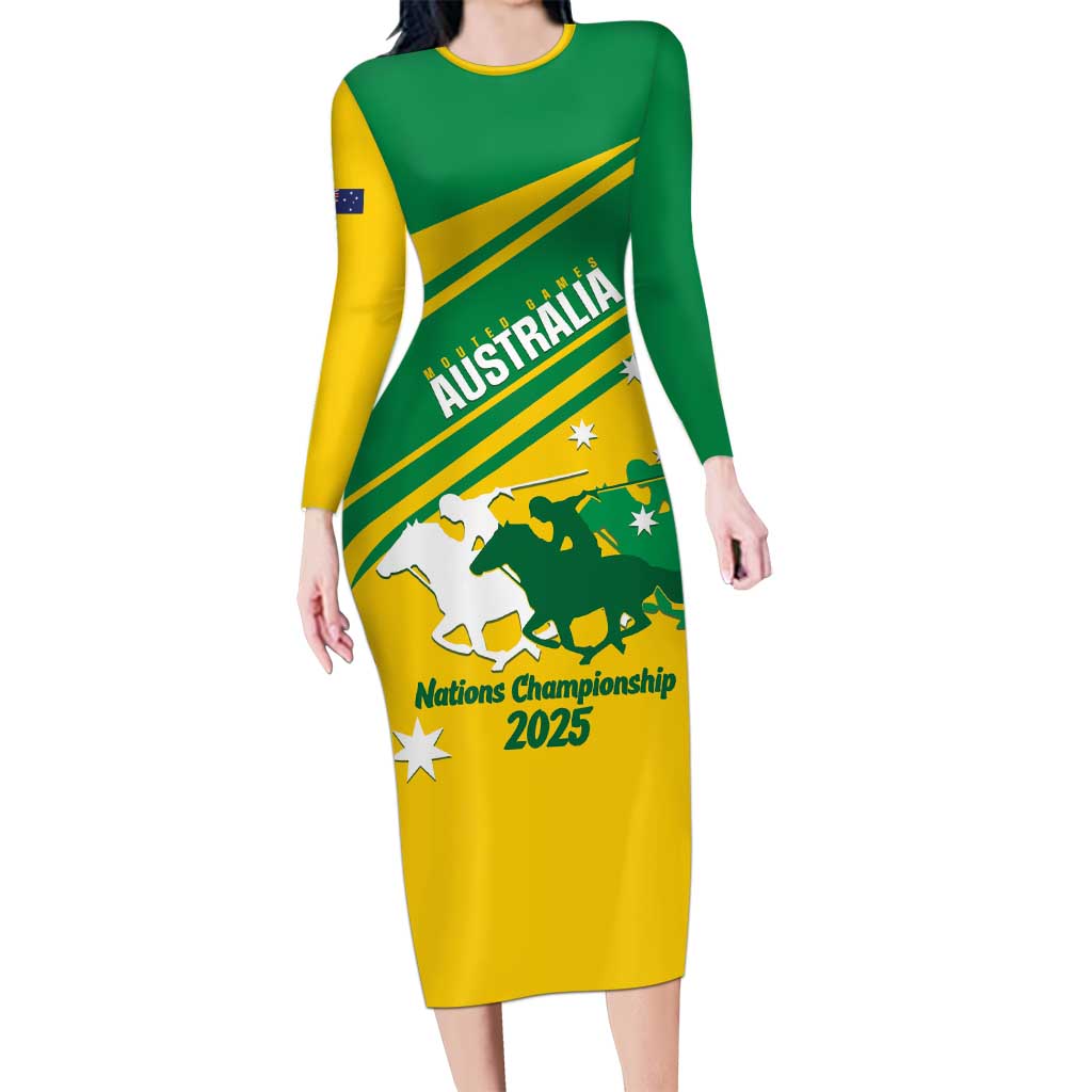 Personalised Mounted Games Australia Long Sleeve Bodycon Dress Nations 2025 Championship National Color - Aussie Hoodie