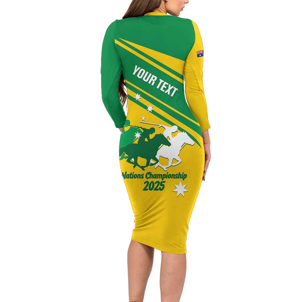 Personalised Mounted Games Australia Long Sleeve Bodycon Dress Nations 2025 Championship National Color - Aussie Hoodie