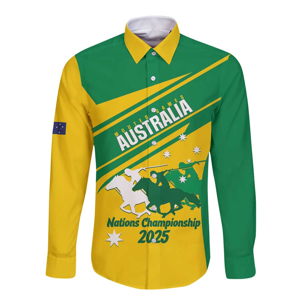 Personalised Mounted Games Australia Long Sleeve Button Shirt Nations 2025 Championship National Color - Aussie Hoodie