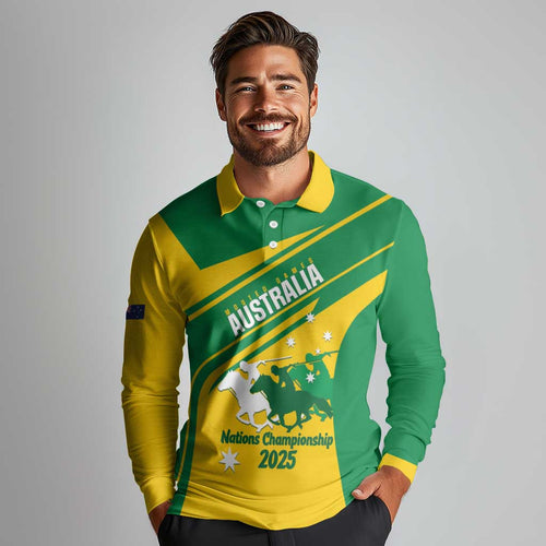 Personalised Mounted Games Australia Long Sleeve Polo Shirt Nations 2025 Championship National Color - Aussie Hoodie