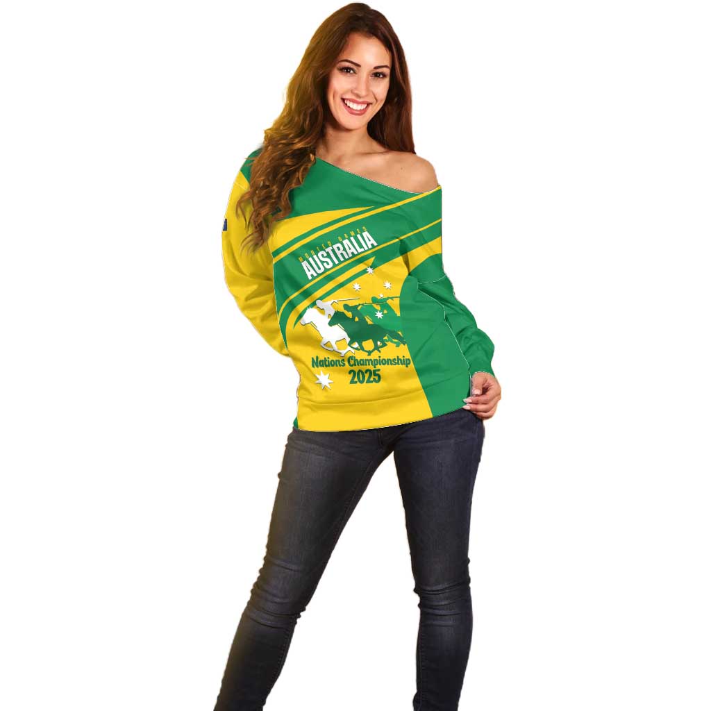 Personalised Mounted Games Australia Off Shoulder Sweater Nations 2025 Championship National Color - Aussie Hoodie