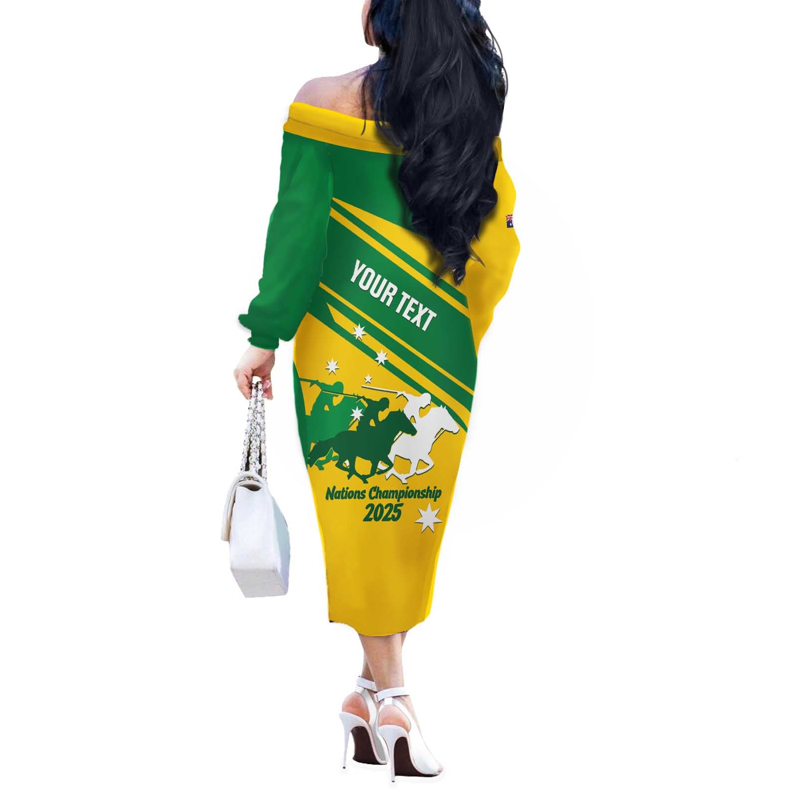 Personalised Mounted Games Australia Off The Shoulder Long Sleeve Dress Nations 2025 Championship National Color - Aussie Hoodie