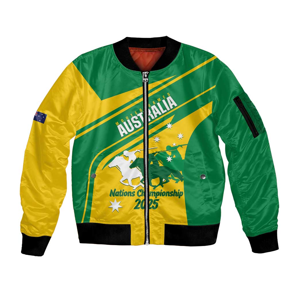 Personalised Mounted Games Australia Sleeve Zip Bomber Jacket Nations 2025 Championship National Color - Aussie Hoodie