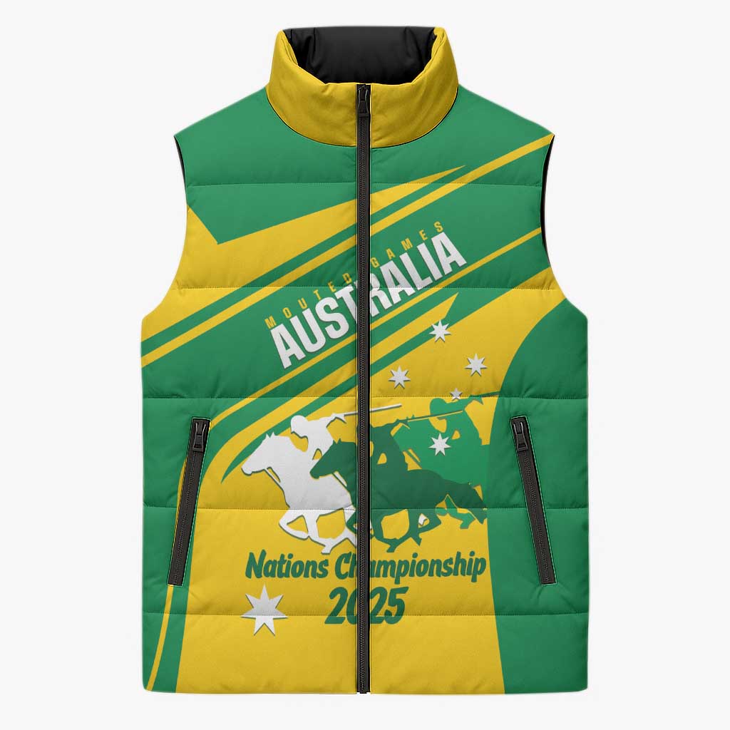 Personalised Mounted Games Australia Sleeveless Puffer Jacket Nations 2025 Championship National Color - Aussie Hoodie