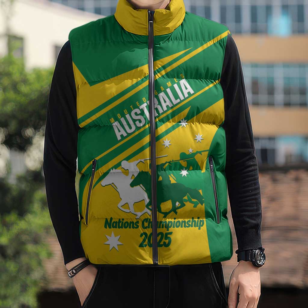 Personalised Mounted Games Australia Sleeveless Puffer Jacket Nations 2025 Championship National Color - Aussie Hoodie
