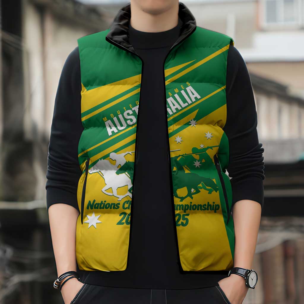 Personalised Mounted Games Australia Sleeveless Puffer Jacket Nations 2025 Championship National Color - Aussie Hoodie