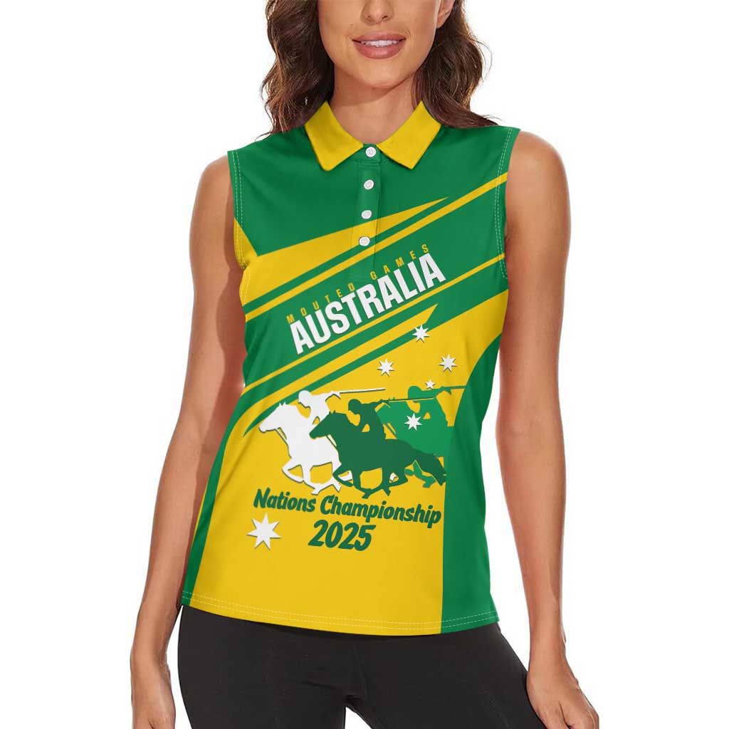 Personalised Mounted Games Australia Women Sleeveless Polo Shirt Nations 2025 Championship National Color - Aussie Hoodie