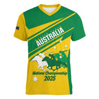 Personalised Mounted Games Australia Women V-Neck T-Shirt Nations 2025 Championship National Color - Aussie Hoodie