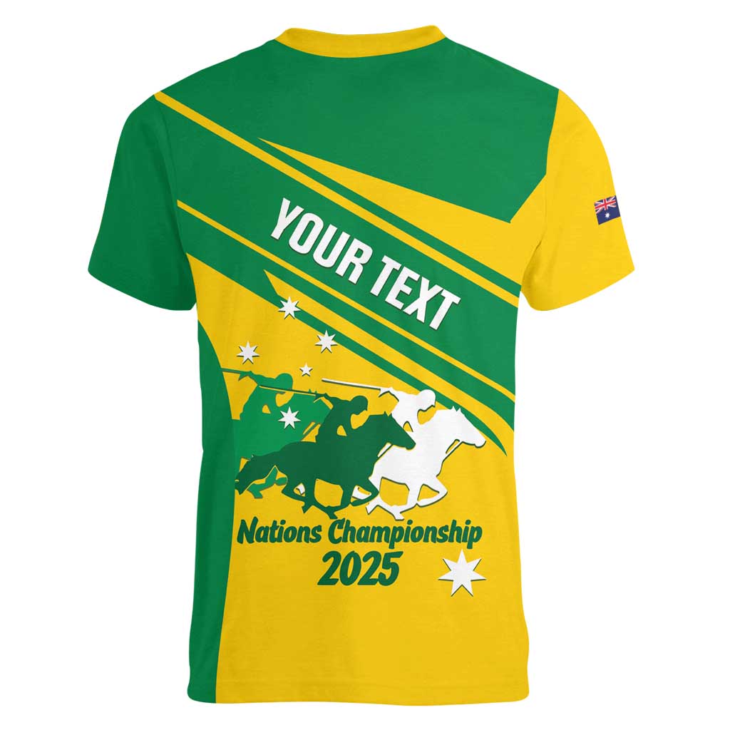 Personalised Mounted Games Australia Women V-Neck T-Shirt Nations 2025 Championship National Color - Aussie Hoodie