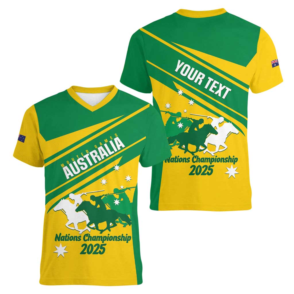 Personalised Mounted Games Australia Women V-Neck T-Shirt Nations 2025 Championship National Color - Aussie Hoodie