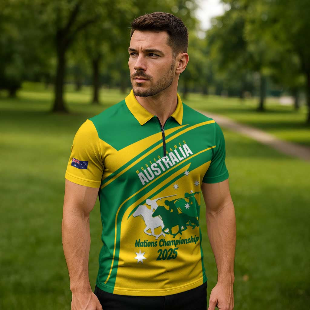 Personalised Mounted Games Australia Zipper Polo Shirt Nations 2025 Championship National Color - Aussie Hoodie
