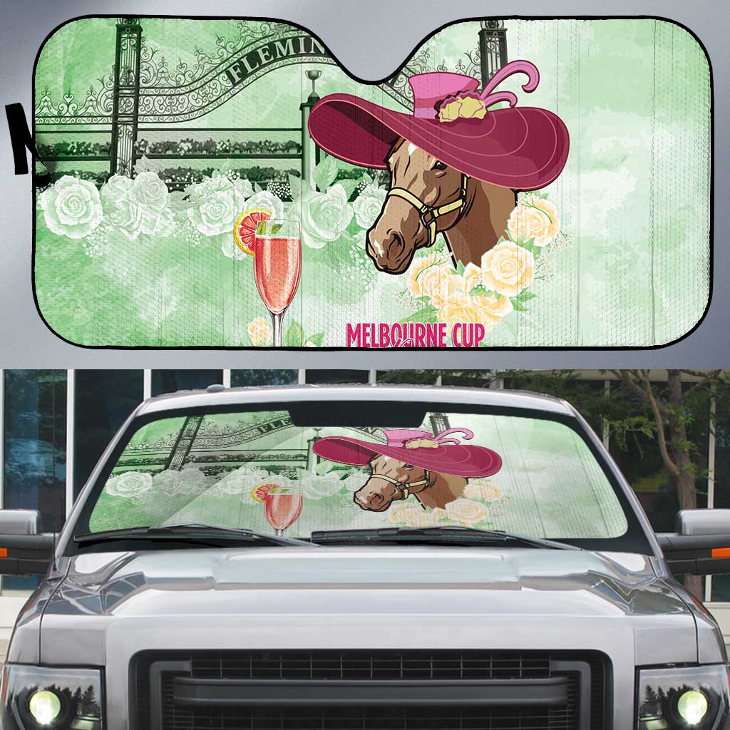 Australia Cup Melbourne Horse Racing Auto Sun Shade Hats Heels & Horseshoes Yellow Roses - Aussie Hoodie