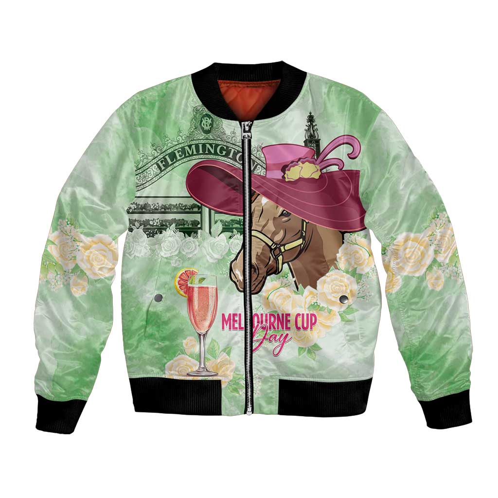 Australia Cup Melbourne Horse Racing Bomber Jacket Hats Heels & Horseshoes Yellow Roses - Aussie Hoodie