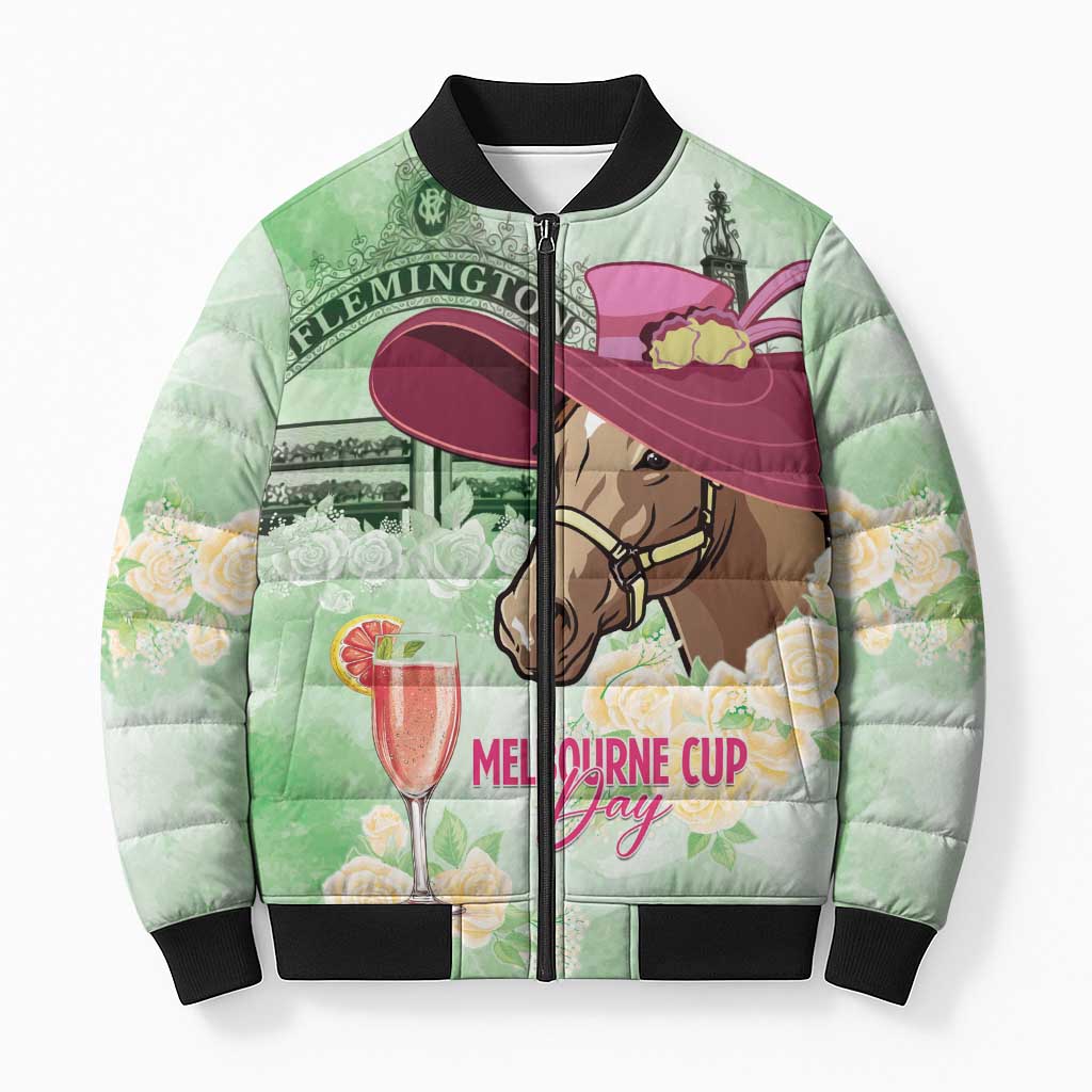 Australia Cup Melbourne Horse Racing Bomber Puffer Jacket Hats Heels & Horseshoes Yellow Roses - Aussie Hoodie