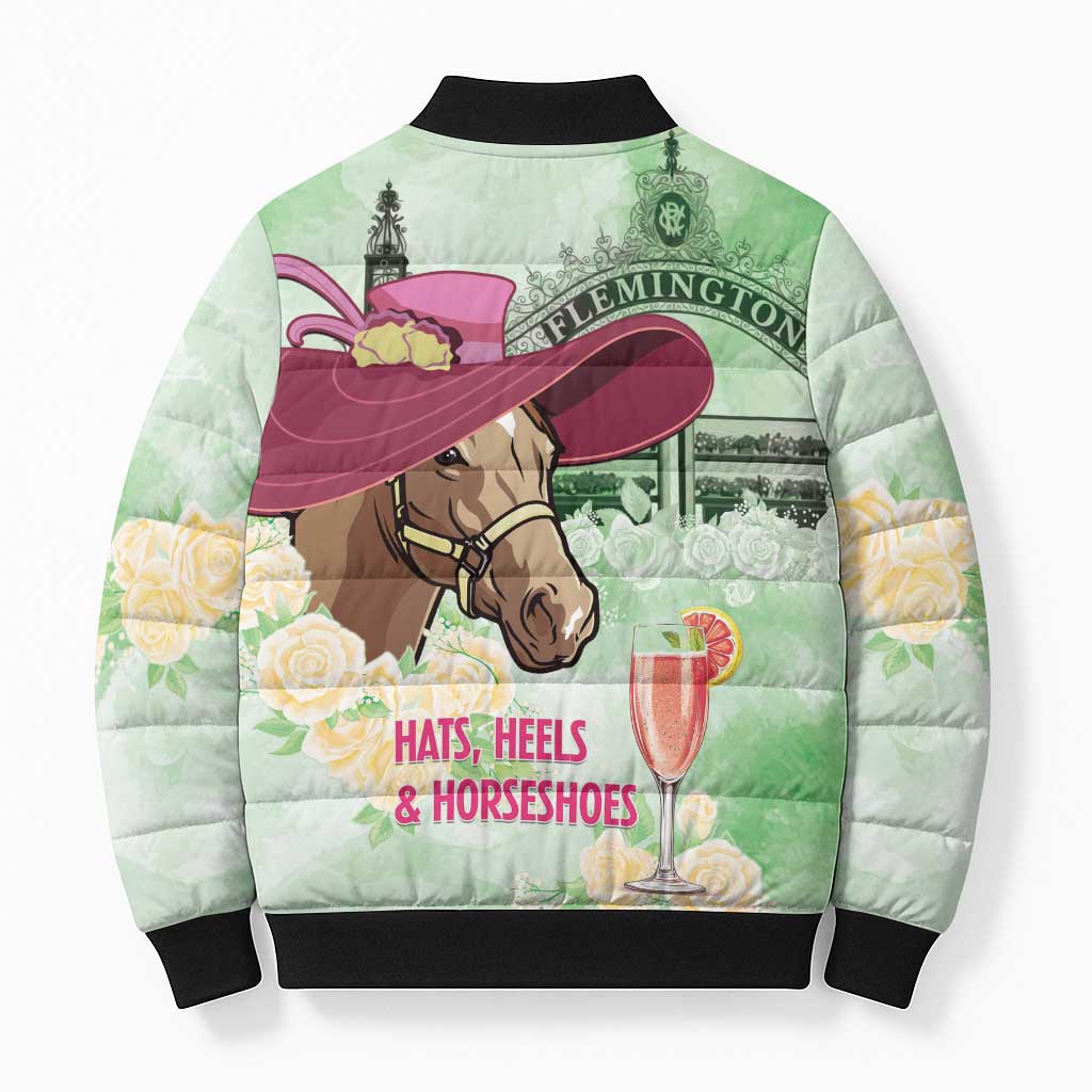 Australia Cup Melbourne Horse Racing Bomber Puffer Jacket Hats Heels & Horseshoes Yellow Roses - Aussie Hoodie