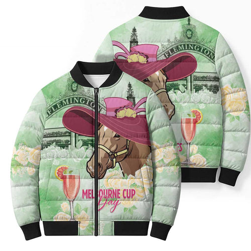 Australia Cup Melbourne Horse Racing Bomber Puffer Jacket Hats Heels & Horseshoes Yellow Roses - Aussie Hoodie