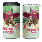 Australia Cup Melbourne Horse Racing 4 in 1 Can Cooler Tumbler Hats Heels & Horseshoes Yellow Roses - Aussie Hoodie