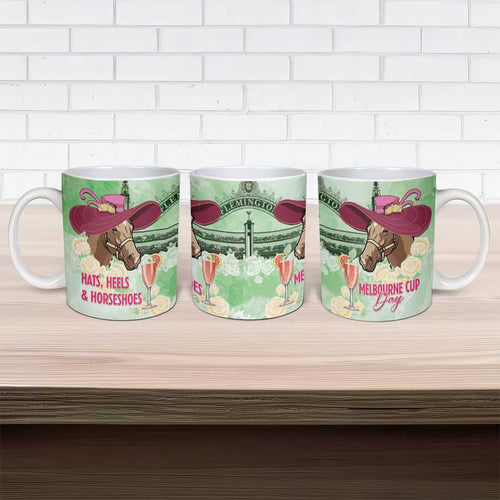 Australia Cup Melbourne Horse Racing Ceramic Mug Hats Heels & Horseshoes Yellow Roses - Aussie Hoodie