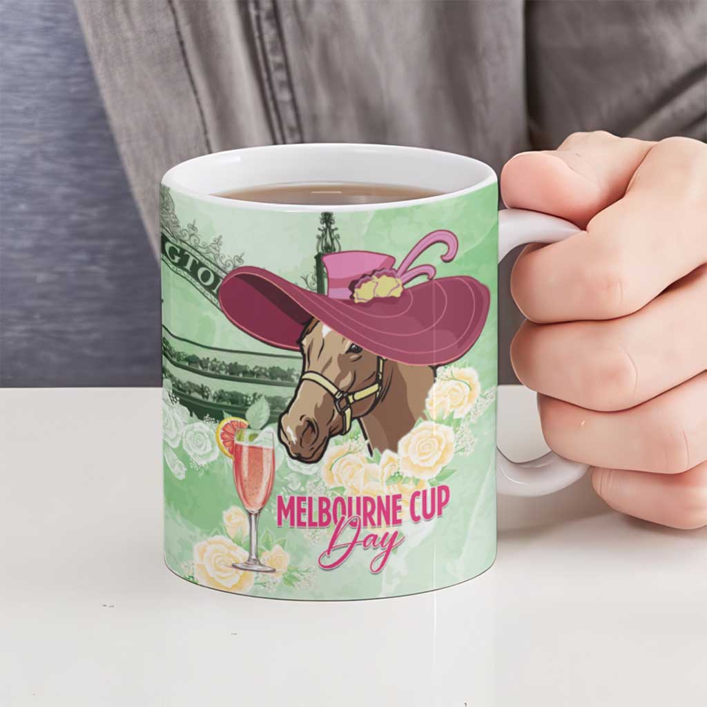Australia Cup Melbourne Horse Racing Ceramic Mug Hats Heels & Horseshoes Yellow Roses - Aussie Hoodie